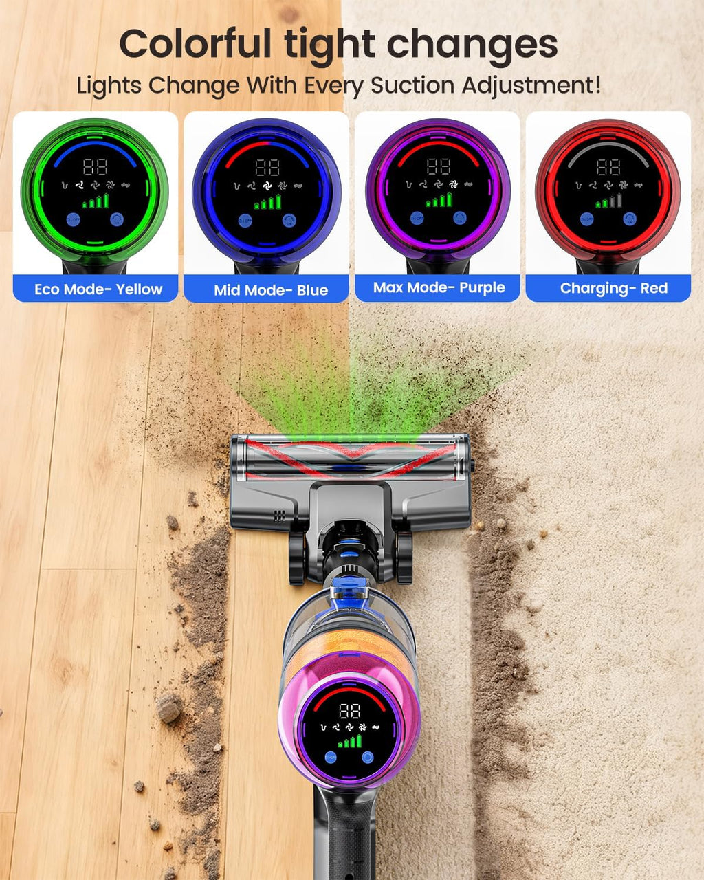 Cordless Vacuum Cleaner, 500W Vacuum Cleaners for Home Pet Hair, 60Mins Cordless Stick Vacuums with LED Display, Anti-Tangle, Lightweight Vacuum for Hard Floors, Carpet,Blue
