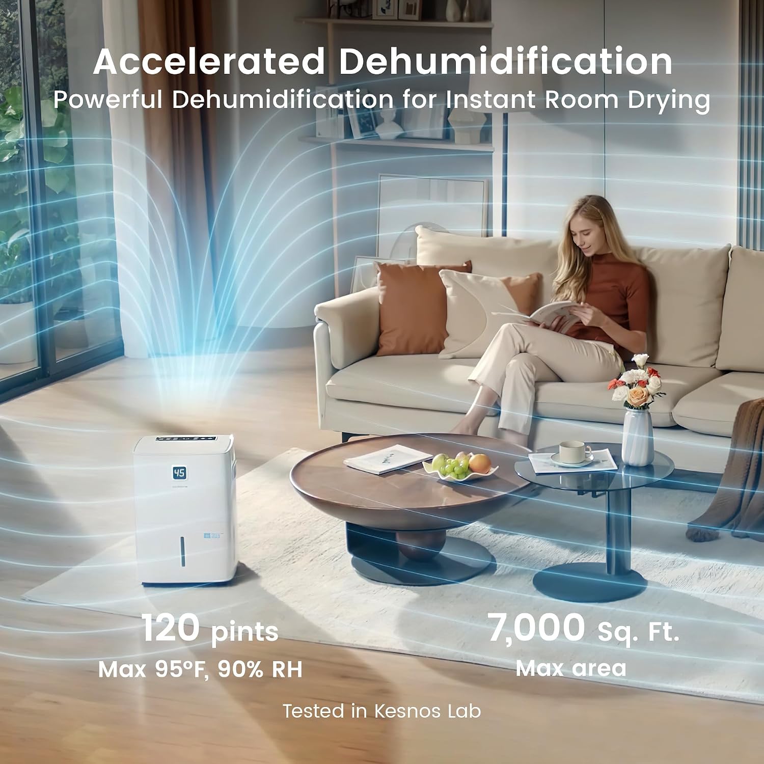 Kesnos 7,000 Sq. Ft. 120 Pints Energy Star Dehumidifier for Basement & Home with Drain Hose, 1.06 Gal Water Tank and Front LED Display, Featuring Auto Defrost, Timer Function