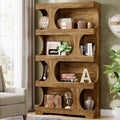 Tribesigns 71' Tall Bookcase, 4-Tier S-Shaped Bookshelf, Wood Decorative Storage Shelving, Modern Freestanding Display Shelves, Large Library Book Shelf Unit for Home Office Living Room Bedroom, Brown