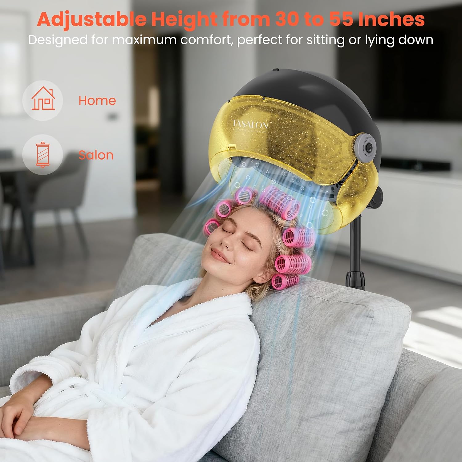 TASALON Gold Portable Hooded Hair Dryer for Home, Standing 1875w Ionic Hooded Dryer on Wheels with Hood, Professional Adjustable Height Sit Under Bonnet Dryer for Women and Beauty Salon