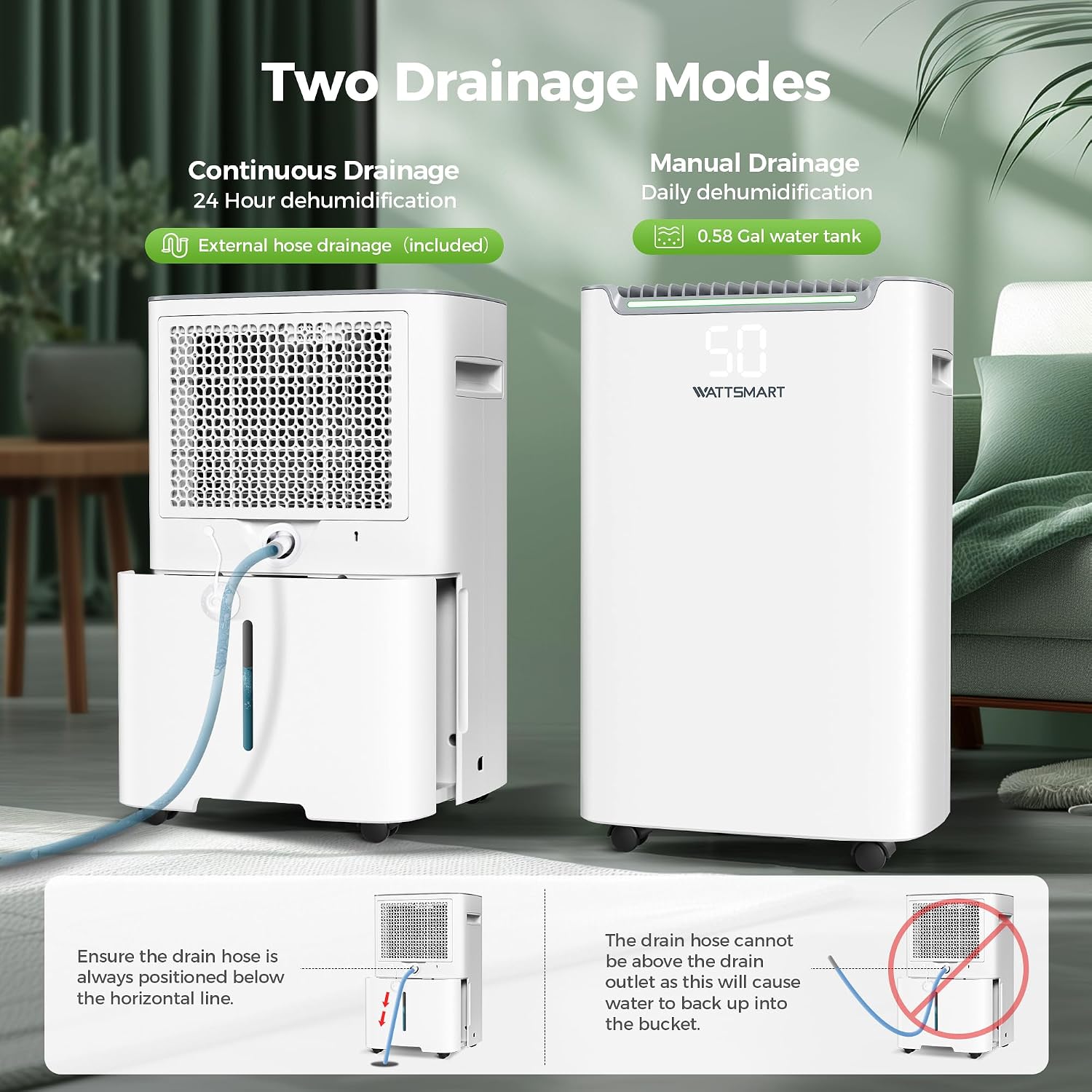 Dehumidifier 4500 Sq.Ft 50 Pint, Dehumidifier for Basements and Home-with Drain Hose, Intelligent Humidity Control, 3 Operation Modes,24HR Timer,Auto Defrost,for Large room