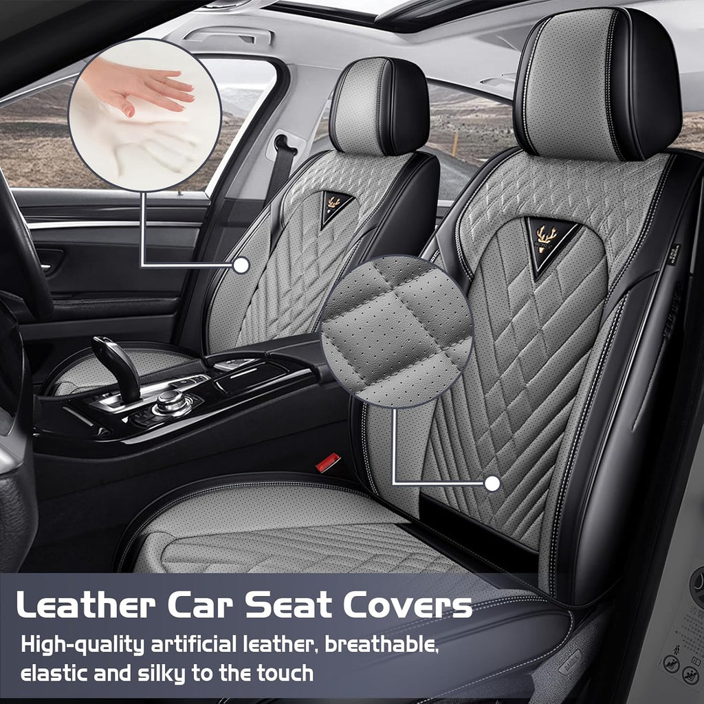 Car Seat Covers for Dodge Dart 2013-2016, Waterproof Nappa Leather Full Set Seat Cover, Anti-Slip and Comfortable Automotive Seat Protector&Accessories(Black Gray)