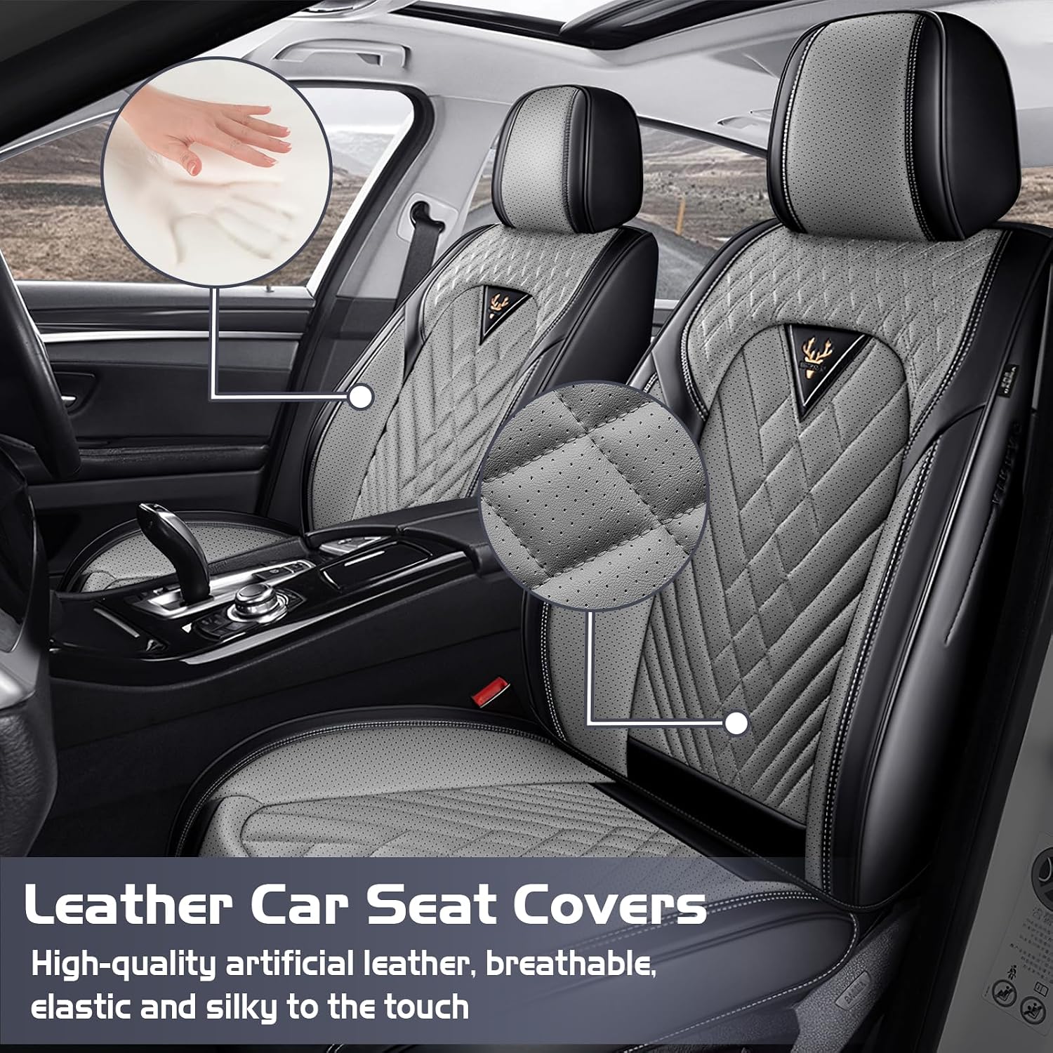 Car Seat Covers for Dodge Dart 2013-2016, Waterproof Nappa Leather Full Set Seat Cover, Anti-Slip and Comfortable Automotive Seat Protector&Accessories(Black Gray)