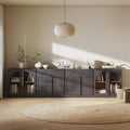 BELLEZE 4-Piece Modular Sideboard Buffet Cabinet Freely Configurable, Glass Door Storage with Adjustable Shelf and 3-Drawer Storage, Media Console Credenza for Living Room Kitchen, Ebony