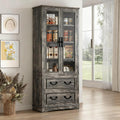 YITAHOME 76'' Kitchen Pantry Cabinet with 2 Drawers, Tall Storage Cabinet with Glass Doors & Adjustable Shelves, Freestanding Display Curio Cabinet for Collectibles, Living Room, Dark Rustic Oak