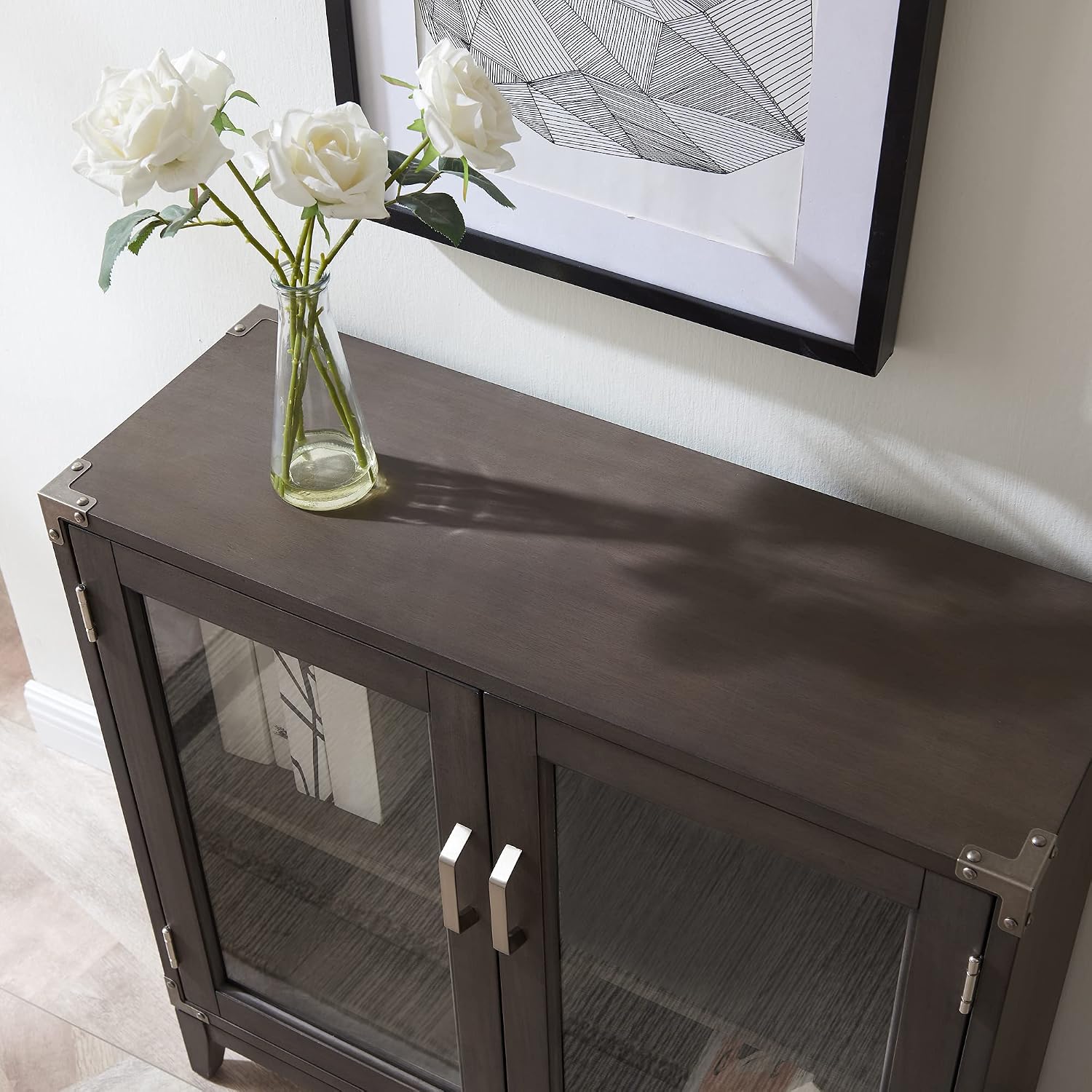 Leick Home 24010 Beckett Cabinet, for Living, Foyer, Entry Way, Dining Room, Bedroom, Anthracite/Pewter, Grey, Small