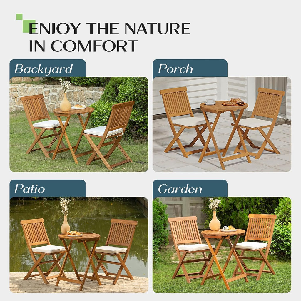 Idzo Heavy Duty 400lbs Capacity Patio Bistro Set 3 Piece Outdoor, Folding Chairs w/Cushion, Round Table - Upgrade 2024