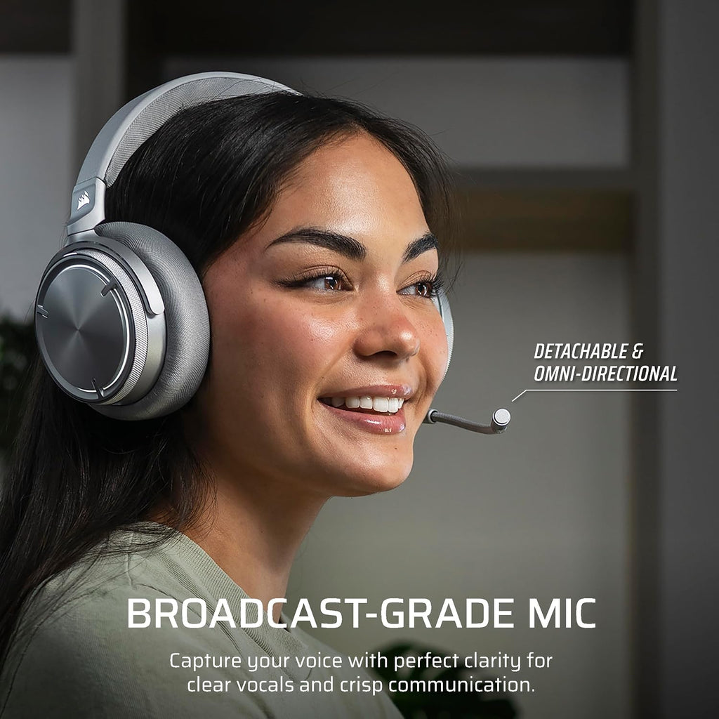 Corsair Virtuoso MAX Wireless Gaming Headset – Dolby Atmos, Active Noise Cancelling, Sonarworks SoundID, Simultaneous 2.4GHz Wireless & Bluetooth, 50mm Graphene Drivers, PC, Mac, PS5/PS4 – Silver