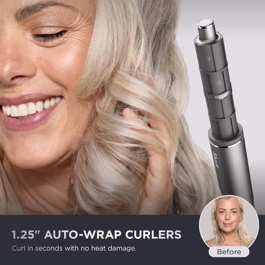 Shark Flex Fusion Hair Straightener & Powerful Hair Dryer with Fusion Hair Brush, Air Styler with Auto-Wrap Hair Curlers, Concentrator, & Frizz Fighter, Metallic Mist, HD651S