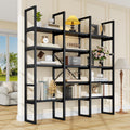 Large Bookshelf 5 Tiers, Triple Wide Geometric Bookcase, 71 Inches Tall Industrial Book Shelves Etagere Book Case, Sturdy Metal Frame, Freestanding Display Shelving Unit (Black)
