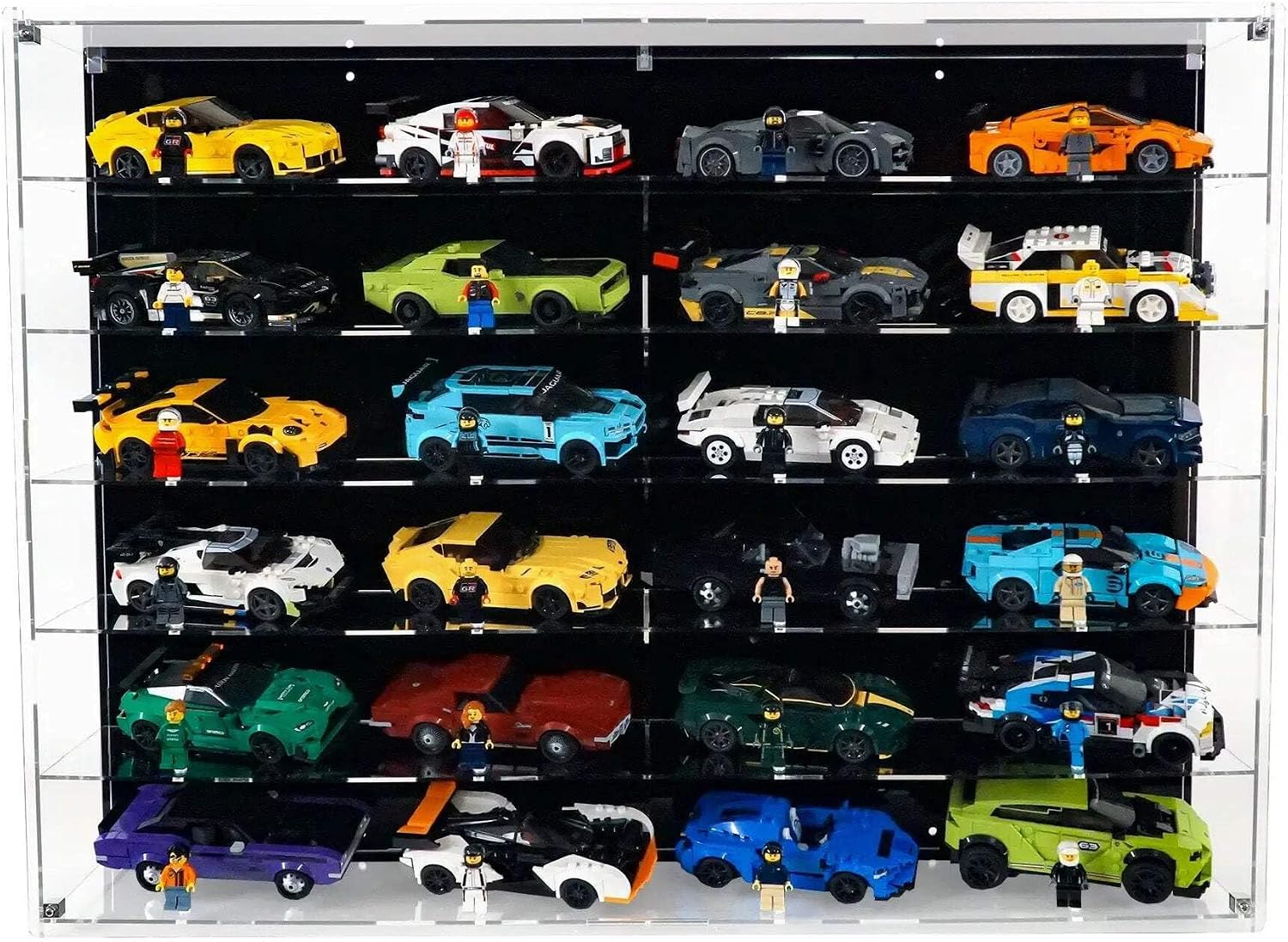 Wall-Mount Display Case Compatible with 24 LEGO Speed Champions Cars – Multi-Tier Collection Showcase – Sets Not Included