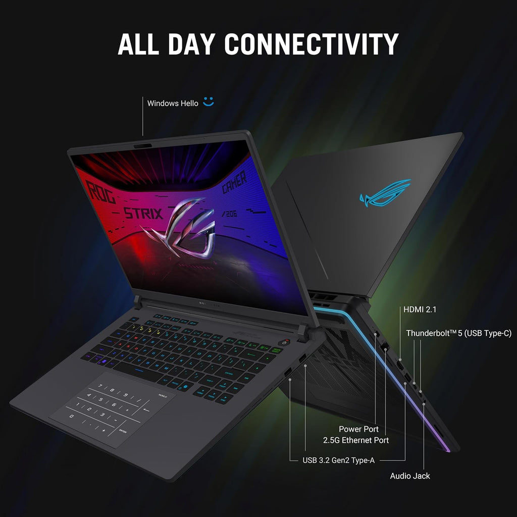 ASUS ROG Strix G16 (2025) Gaming Laptop, 16' ROG Nebula Display 16:10 2.5K 240Hz/3ms, NVIDIA® GeForce RTX™ 5070 Ti GPU, Intel® Core™ Ultra 9 275HX Processor, 32GB DDR5, 1TB SSD, Wi-Fi 7, Win11 Home