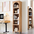 IFGET 76' Tall Arched Bookcase, Farmhouse 5 Tiers Narrow Arched Bookshelf Cabinet with Adjustable Shelves, Modern Wooden Book Shelf w/Storage and Open Display Shelves for Living Room, Office-Natural