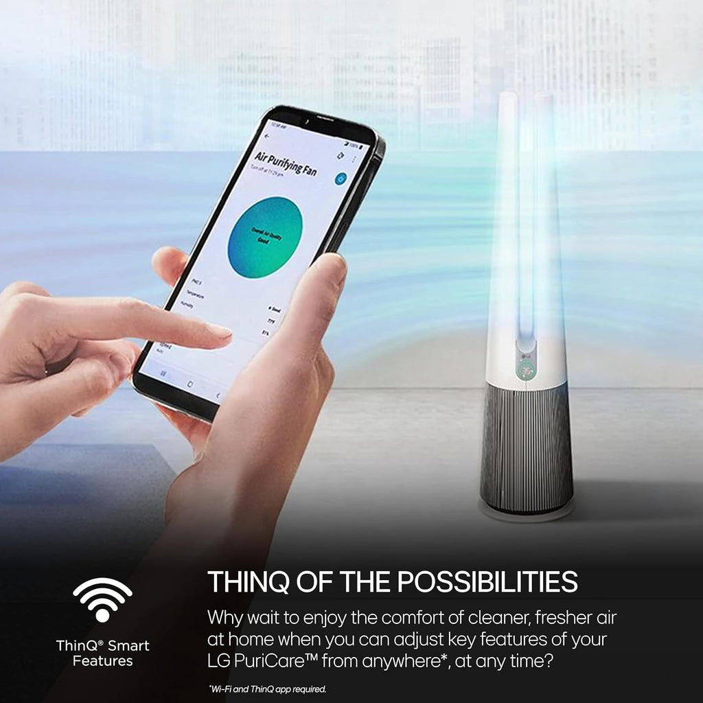 LG PuriCare AeroTower Air Purifier Fan for Home, Large and Small Room, Bedroom, with True HEPA Filter, Multiple Airflow Options, WiFi, Air Quality Monitor, Low Noise, NanoFiber