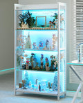 AODK Display Case with LED Lights, Display Cabinet with Glass Storage Shelves, 4-Tier Curio Cabinet for Collectibles with Open Shelf, White Book Shelf