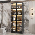 Curio Display Cabinet with Light, 5-Tier Storage Shelves with Pop-up Glass Doors & 3 Color LED Light, Collectibles Cabinet Display Shelf, Bookshelf Showcase for Living Room, Black Glass Door