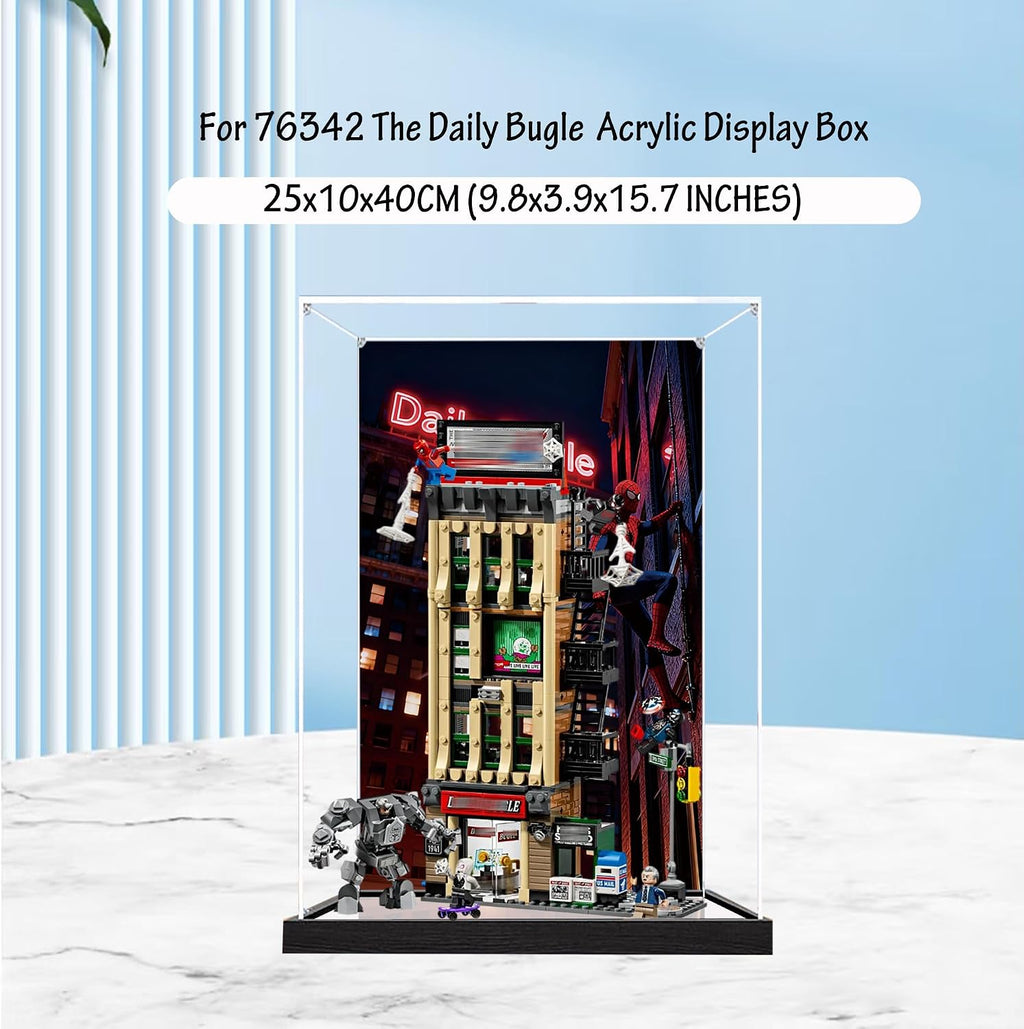 Acrylic Display Case for Lego 76342 The Daily Bugle Model, 3mm Dustproof Display Box, Display Case Compatible with Lego 76342(Model Not Included) (Background 3MM+Mirror C)