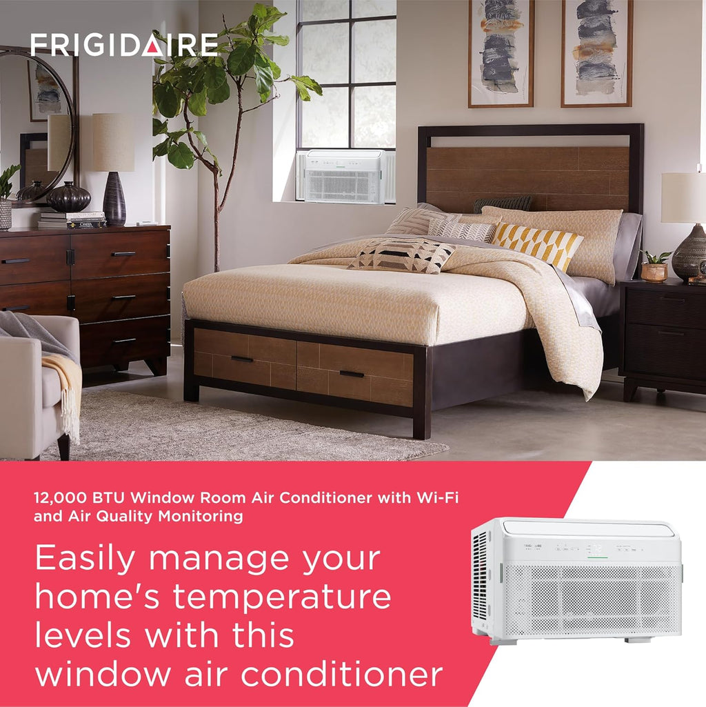 Frigidaire Gallery 12,000 BTU Smart Inverter Window Air Conditioner with Wi-Fi, Energy Star Most Efficient Certification & Indoor Air Quality Monitoring, Cools Up to 450 Sq. Ft., Ultra Quiet, White