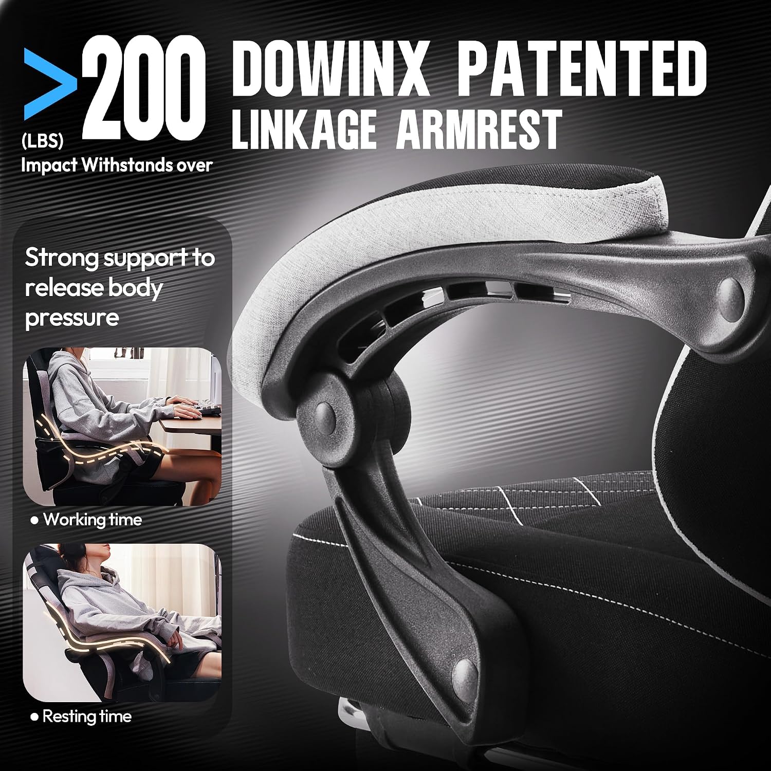 Dowinx Fabric Gaming Chair, Ergonomic Computer Chair with Footrest and Pocket Spring Cushion, Height Adjustable Video Gamer Chair with Lumbar Support for Adults, Black