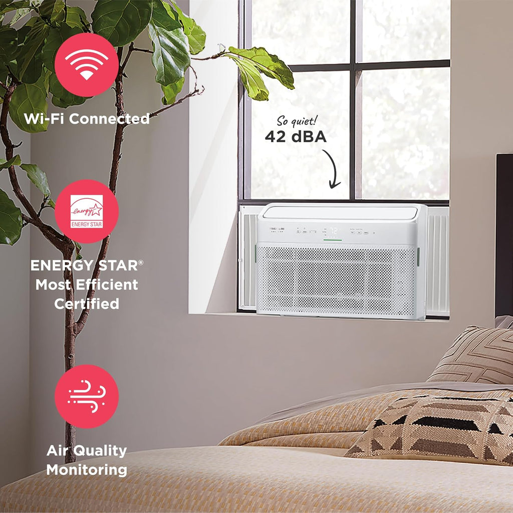 Frigidaire Gallery 10,000 BTU Smart Inverter Window Air Conditioner with Wi-Fi, Energy Star Most Efficient Certification & Indoor Air Quality Monitoring, Cools Up to 450 Sq. Ft., Ultra Quiet, White