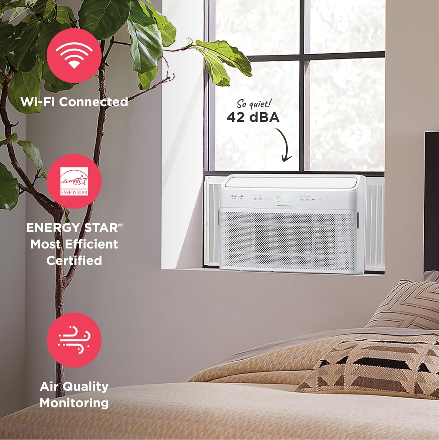 Frigidaire Gallery 10,000 BTU Smart Inverter Window Air Conditioner with Wi-Fi, Energy Star Most Efficient Certification & Indoor Air Quality Monitoring, Cools Up to 450 Sq. Ft., Ultra Quiet, White