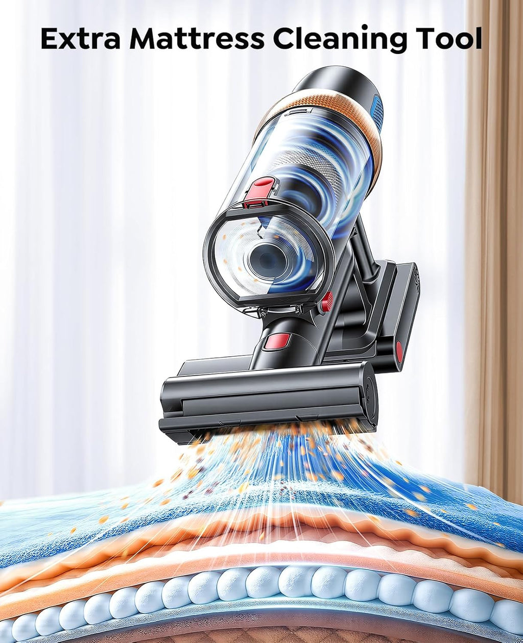 Cordless Vacuum Cleaner, 650W 55KPA 70Mins Vacuum Cleaners for Home, Upgraded Stick Vacuum with Mattress Cleaning Tool, Wall Mount Charging, Auto Mode, Self-Standing Vacuum for Pet Hair/Floors/Carpets