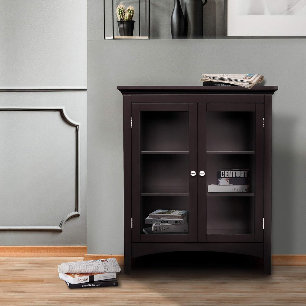 Teamson Home Madison Wooden Floor Cabinet with 2 Glass Doors, Espresso