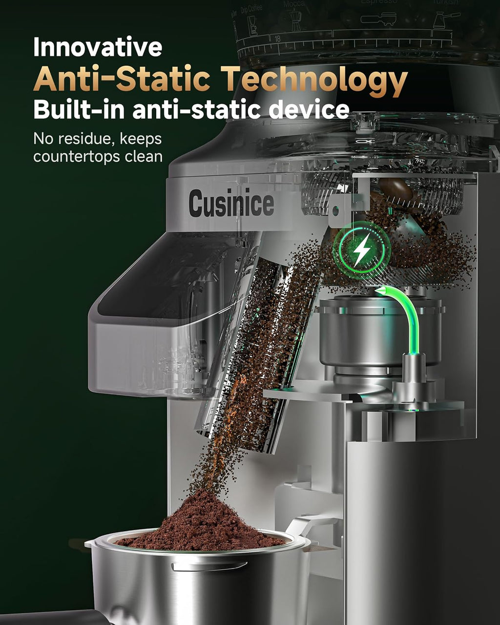Espresso Coffee Grinder - 48 Precise Grind Settings, Anti-Static 40mm Stainless Steel Burr, 0.1s Electronic Timer, 11.3oz Bean Hopper, Conical Burr Coffee Grinder for Home Use Brushed Silver