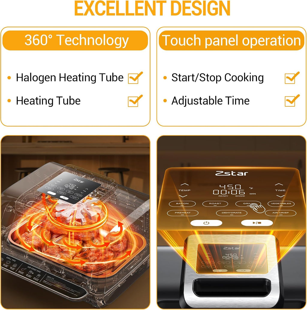 GarveeTech Smokeless Indoor Electric Grill with Viewing Window, 1750W 7-in-1 Air Fryer Oven, Grill, Bake, Roast & Dehydrate at Home – Up to 450°f