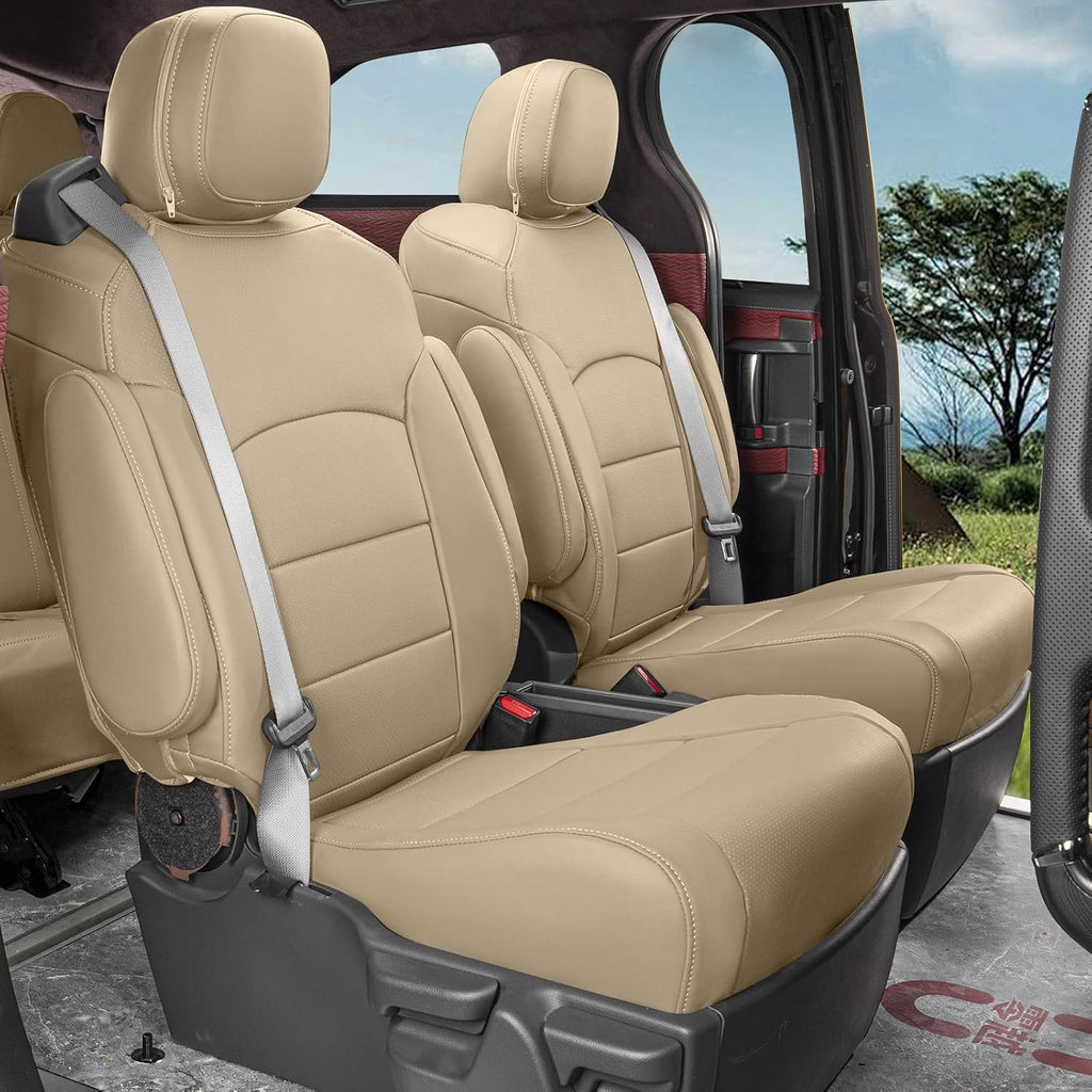 coverdream Custom Seat Covers for 2021-2026 Toyota Sienna Limited,Platinum,7-Seater,2nd Row Captain Seats w/Leg Rest,Full Set Waterproof Faux Leather Car Seat Protector (Beige)