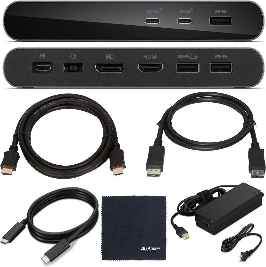 Lenovo 40B30090US Docking Station USB-C Universal Business Dock, Dual Display: Includes USB-C Cable + Power Adapter + Zoomspeed Display Port Cable + Zoomspeed HDMI Cable + AOM Cleaning Cloth