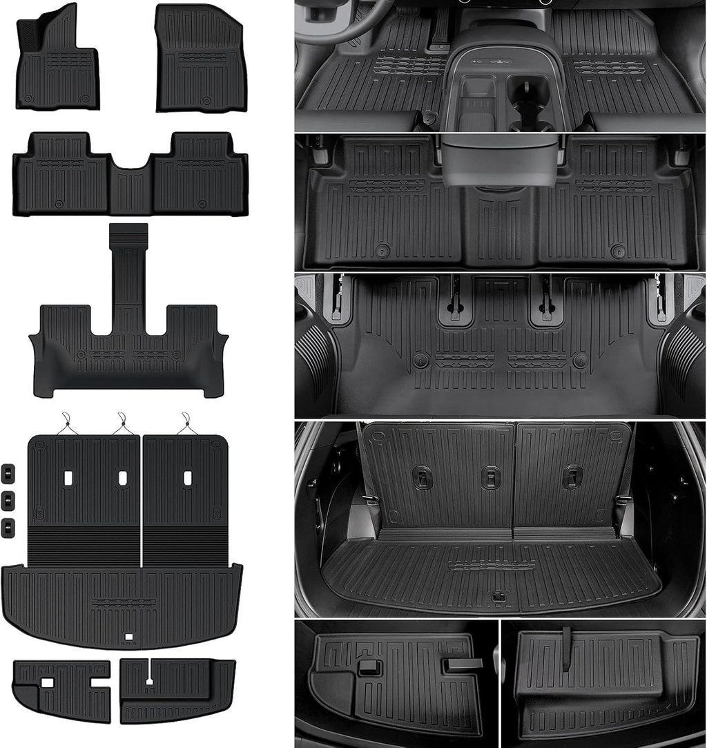 Floor Mats for 2026 Hyundai Palisade 7/8 Seat (Only Gas), All Weather TPE Black Cargo Mat with 3rd Seat Back Cover and Lower Trunk Mat for 2026 Hyundai Palisade Calligraphy Accessories