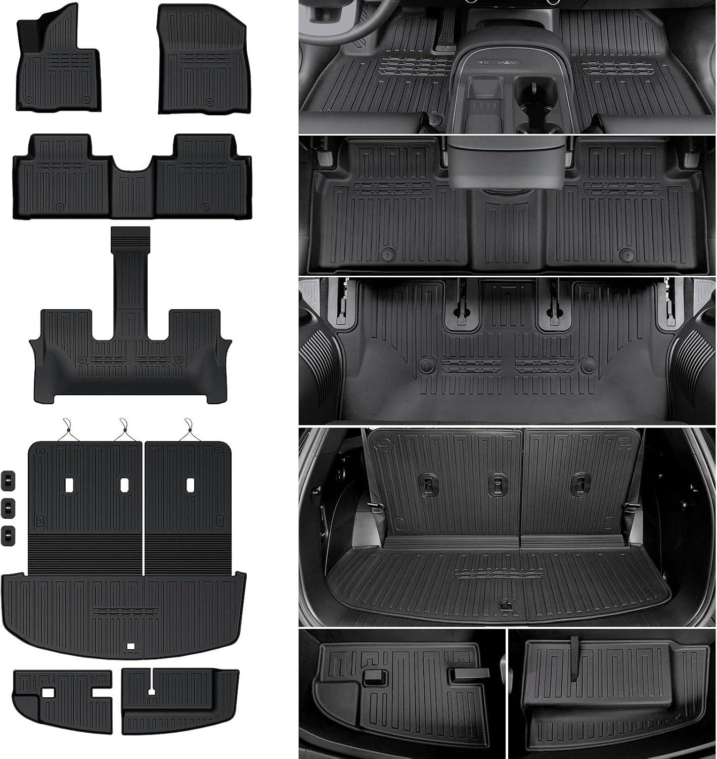 Floor Mats for 2026 Hyundai Palisade 7/8 Seat (Only Gas), All Weather TPE Black Cargo Mat with 3rd Seat Back Cover and Lower Trunk Mat for 2026 Hyundai Palisade Calligraphy Accessories