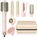 Hair Dryer Brush 8-in-1 Dual Voltage Hot Air Styler – Fast-Drying 110,000 RPM Ionic Blow Dryer with Straightener & Curler Attachments, Frizz-Free Volumizing Styler with Protective Hard Case-Pink