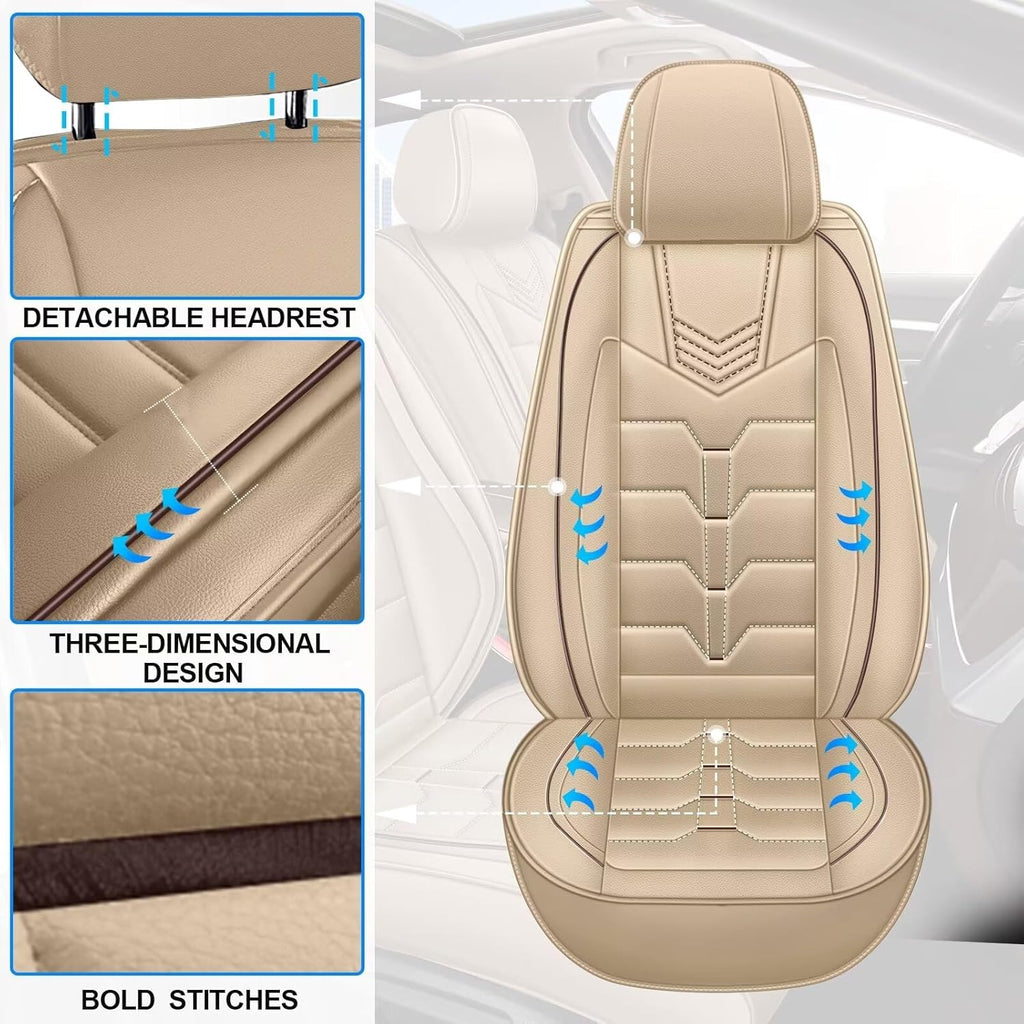 IKABEVEM Seat Covers Fit for Mazda 3 2007-2019 2PCS Front Car Seat Covers Faux Leather Seat Cushion Waterproof Auto Protectors(Beige)-2 Front Seat Covers