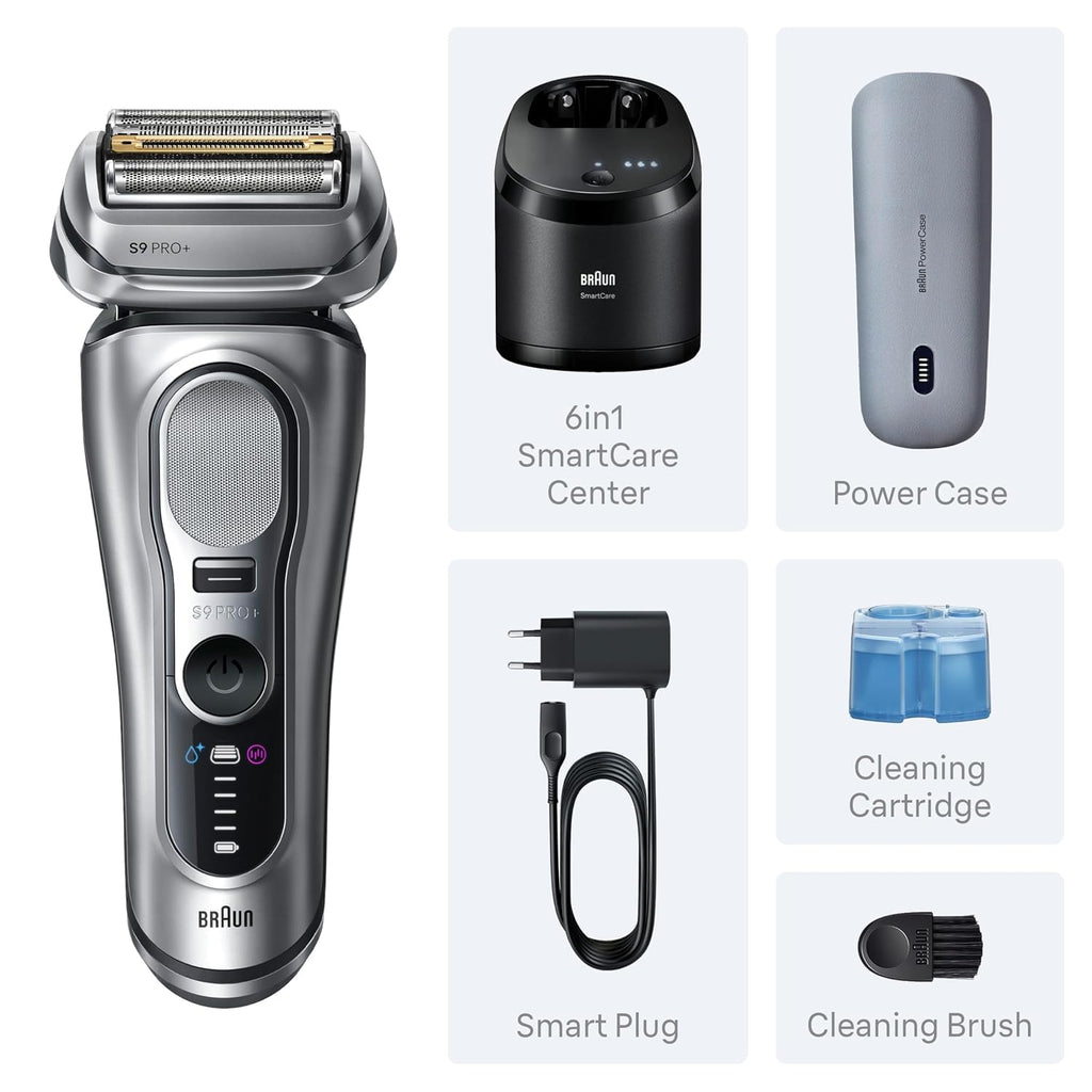 Braun Electric Razor for Men Series 9 PRO+ Electric Foil Shaver with Precision Trimmer, 6in1 SmartCare Center, Travel Powercase, 9677cc