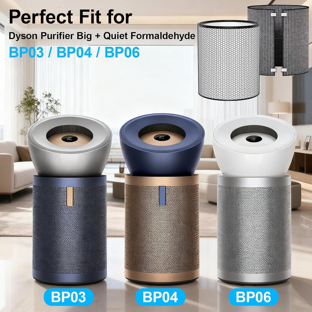 BP03 Filter Replacement Compatible with Dyson Purifier Big + Quiet Formaldehyde BP03 BP04 BP06, High-Efficient HEPA Filter and Carbon Filter for Smoke, Pet Odors, Wildfire, Part# 972132-01/972133-02
