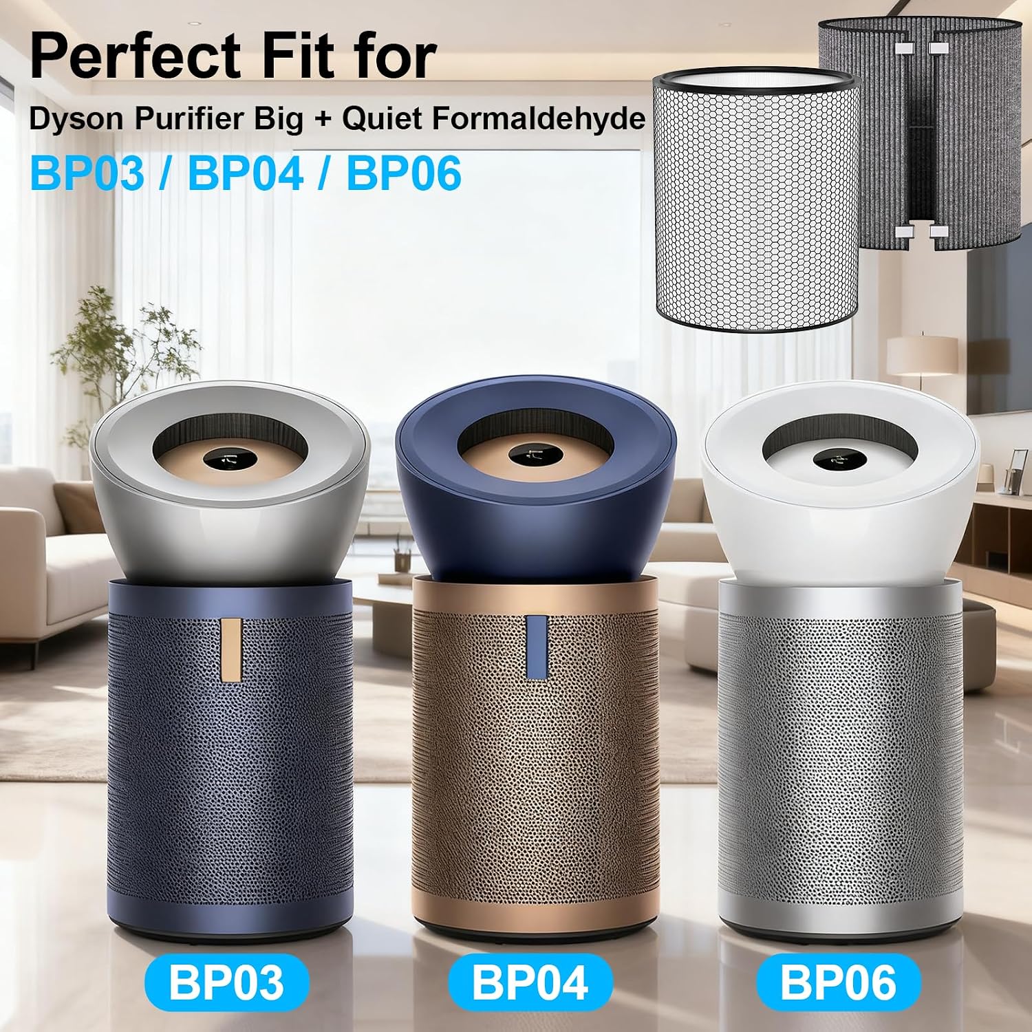 BP03 Filter Replacement Compatible with Dyson Purifier Big + Quiet Formaldehyde BP03 BP04 BP06, High-Efficient HEPA Filter and Carbon Filter for Smoke, Pet Odors, Wildfire, Part# 972132-01/972133-02