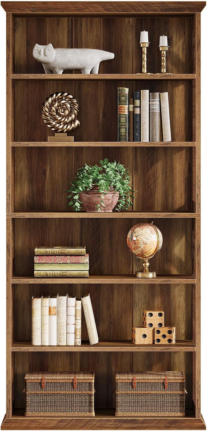Tribesigns 6-Tier Bookshelf, 75-Inch Tall Bookcase, Large Bookshelves and Bookcases Freestanding Display Shelves, Wood Book Shelf for Living Room, Home Office, Bedroom, Brown