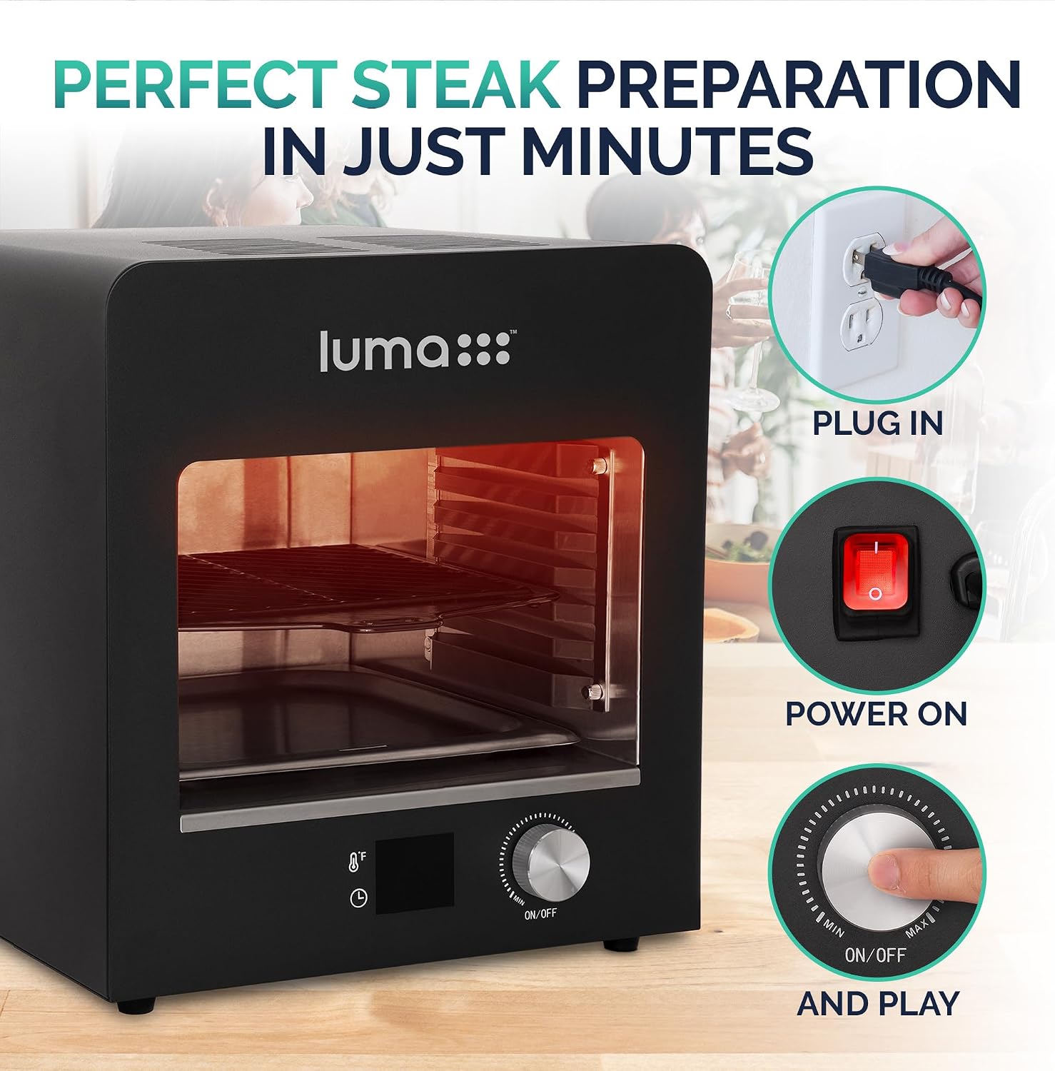 Luma® by Newair Electric Grill for Steaks | 1450°F Infrared Indoor Smoker with Cool-Touch Exterior | Portable Countertop BBQ Grill for Kitchen or Patio
