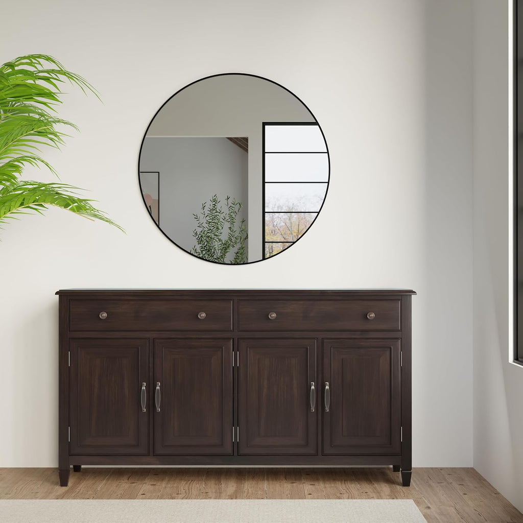 SIMPLIHOME Connaught Buffet - 67 inch Wide Solid Wood 4 Door Sideboard Cabinet in Dark Chestnut Brown, Traditional Dining Room Storage for Kitchen or Living Room with 2 Drawers and Adjustable Shelves