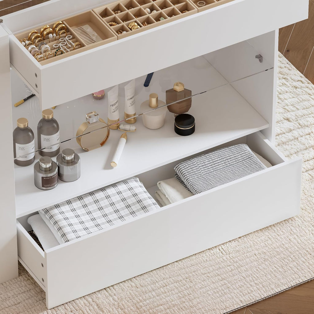 FUFU&GAGA Closet Island with Glass Top & 8 Drawers for Walk in Closet, Jewelry Display Cabinet Island with Glass Shelf, for Store Dressing Room Shop, 47.2'W x 23.6'D x 31.5'H