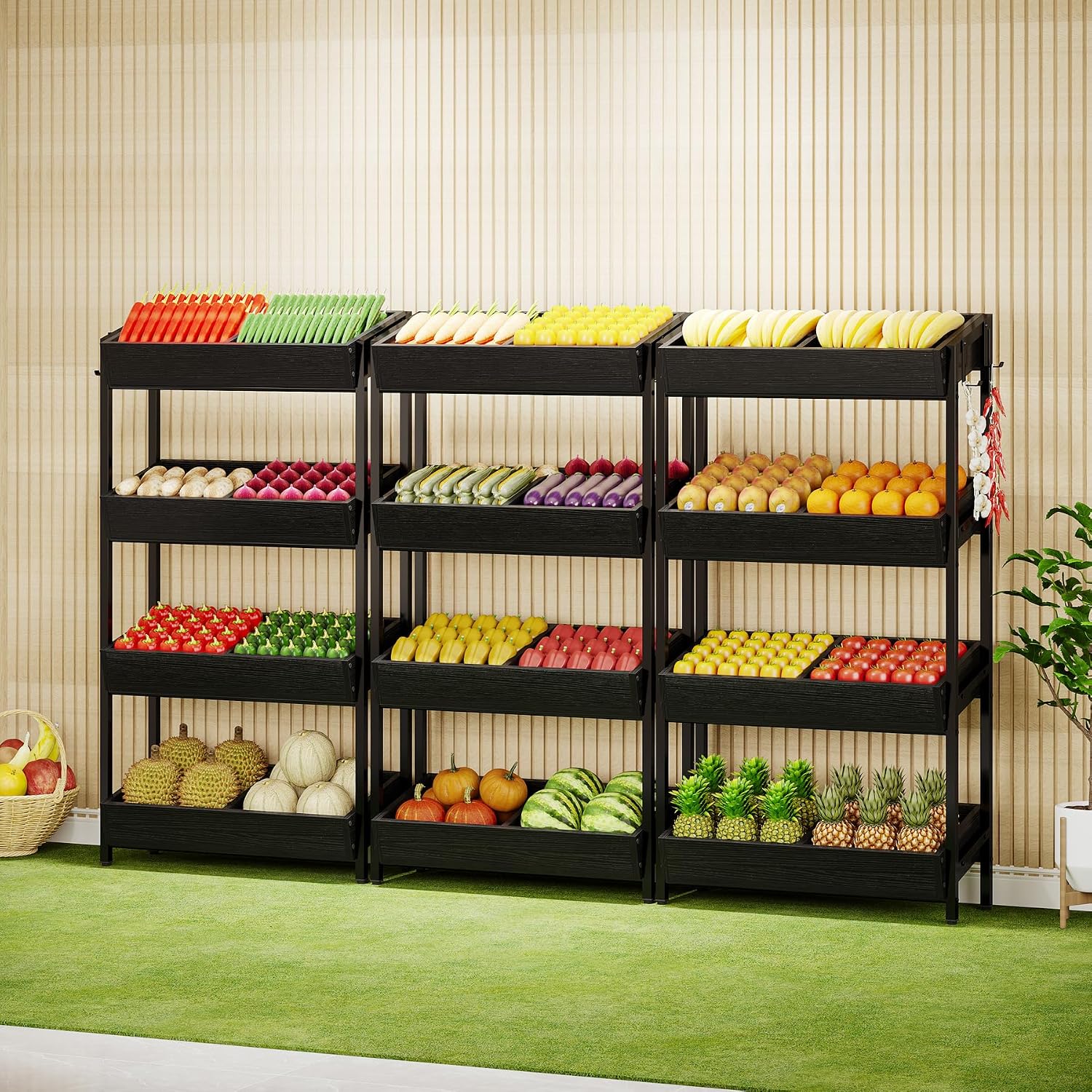 Tribesigns 4-Tier Retail Snack Display Shelf, Snack Rack Display Stand with 4 Hooks, Retail Shelves Racks for Vendors, Store, Supermarket and Home Kitchen