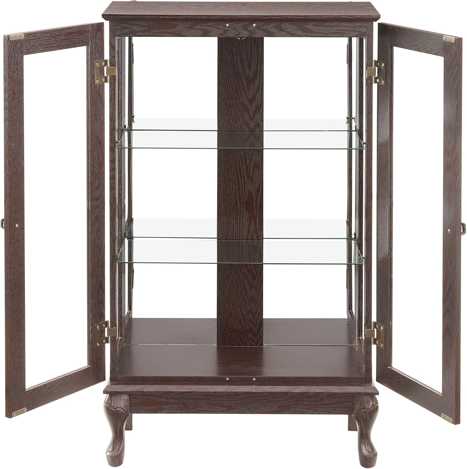 43' H Lighted Curio Cabinet Display Case, Glass Curio Cabinet with Adjustable Shelves and Tempered Glass Door, Wooden Cabinets w/Mirrored Back Pane for Living Room (Dark Cherry)