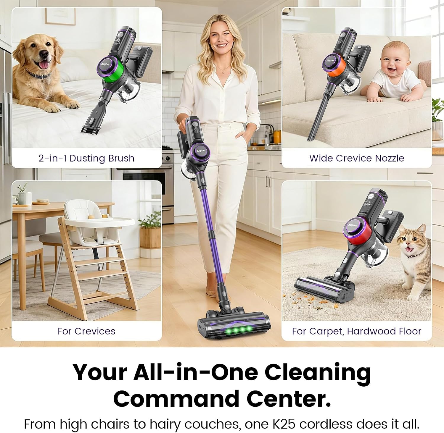 Cordless Vacuum Cleaner,600W 65KPA Dual Motor Vacuum for Home with AI Auto Suction,70Min Runtime,Stick Vacuums with Self-Standing Design,LED Headlights for Carpet,Hardwood Floors,Pet Hair,Tile