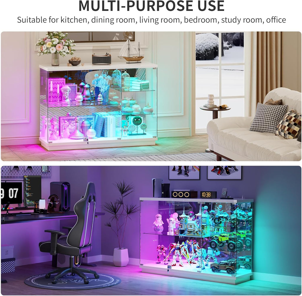 HNEBC 5-Tier Lockable Display Cabinet - with Glass Door,47.2' W Glass Display Case with 7+5 Lights Modes for Collectibles,Lighted Cuiro Cabinet with Human Sensor,China Cabinet for Living Room