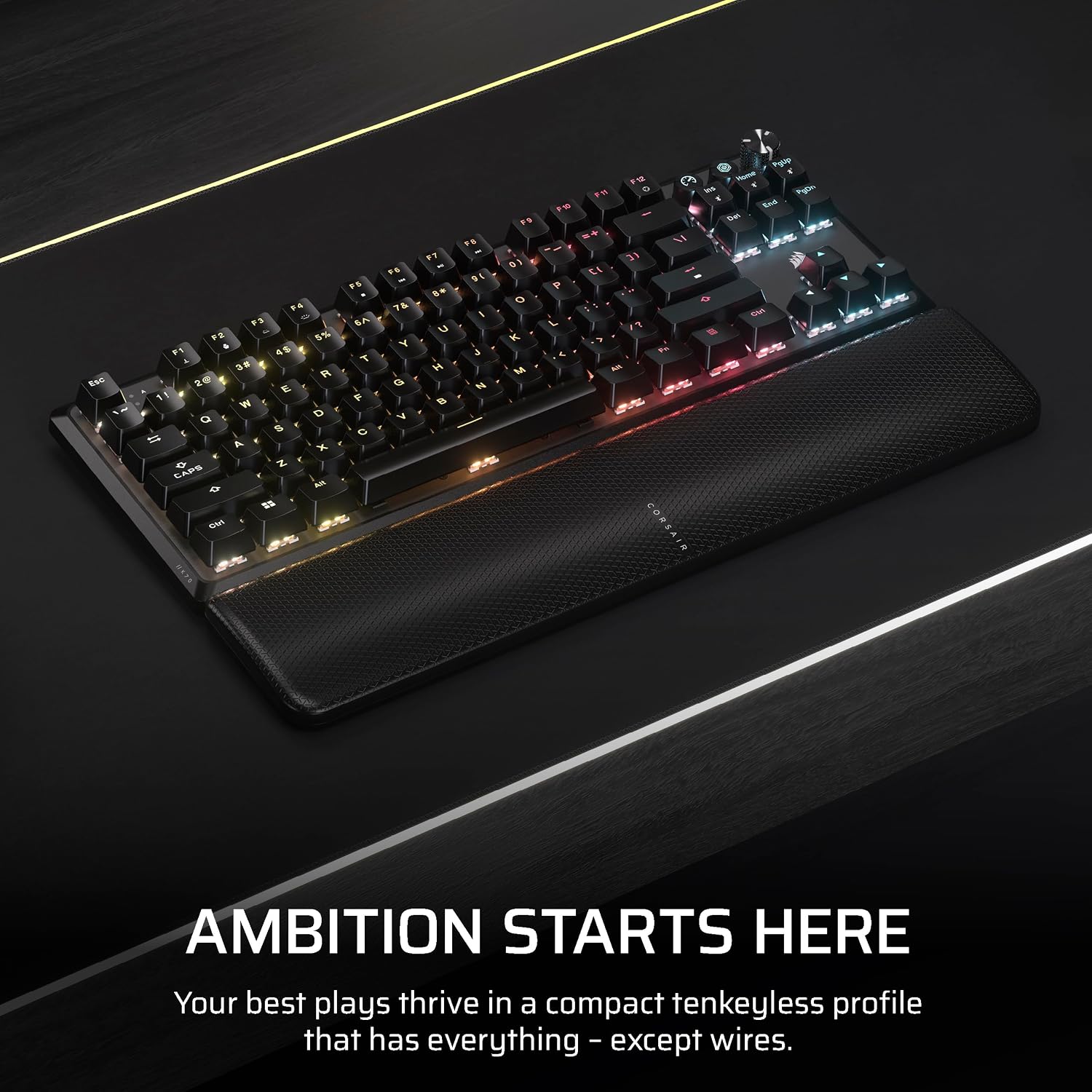 Corsair K70 CORE TKL Wireless RGB Tenkeyless Mechanical Gaming Keyboard – Pre-Lubed MLX Red v2 Linear Switches, SOCD, ABS Double-Shot Keycaps, Sound Dampening, 1000Hz Polling, QWERTY NA – Black
