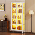 Lucky Monet 5-Tier Display Cabinet with 12 Color Lights & Glass Doors, 67' Lighted Curio Cabinet with Adjustable Shelves, Glass Metal Display Case for Collectibles Figures China (White)