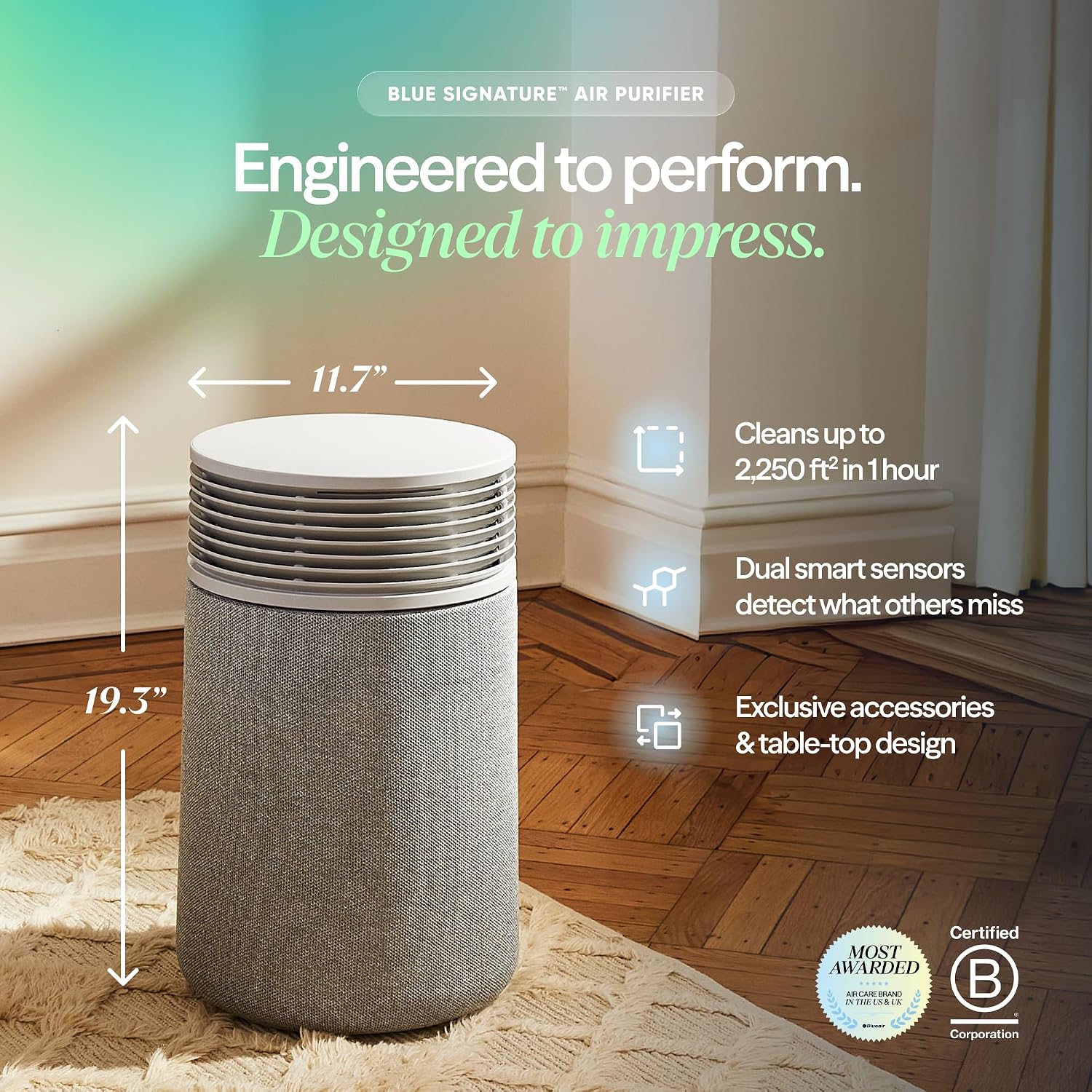 BLUEAIR Blue Signature SP3i Air Purifier for Medium Rooms up to 498 sq ft, HEPASilent Filtration, WiFi Smart Control, Auto Mode, Odor & Smoke Removal, Pet Hair & Dust, AHAM Verified, Table Design