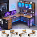 SEDETA L Shaped Gaming Desk with Drawers, L Shaped Computer Desk with Hutch and Storage Shelves, Gaming Desk with Pegboard, Led Lights, and Power Outlet, Home Office Desk, Corner Desk, Rustic Brown